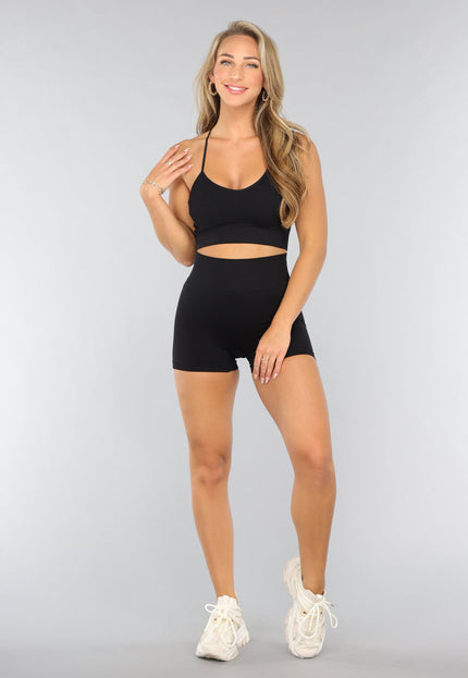 NEW3107 Korte Zwarte Fitness Set met Gekruiste Rug