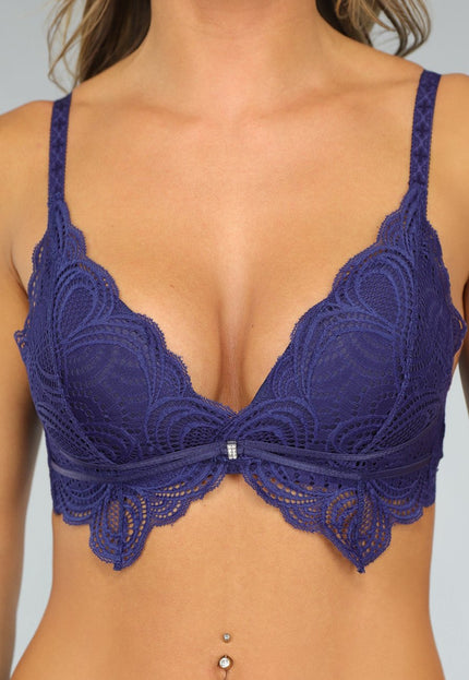 NEW3107 Navy Soft Bra met Kanten Design