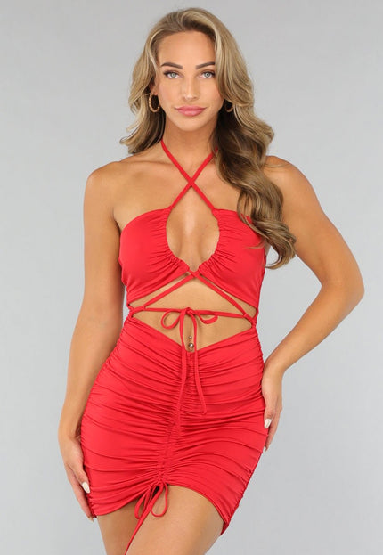 NEW3107 Rode Bodycon Jurk met Cutouts