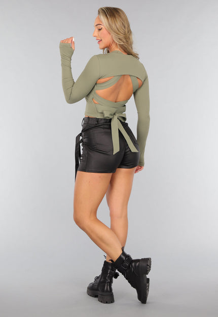 NEW3107 Zwarte Stretchy Overslag Cargo Skort