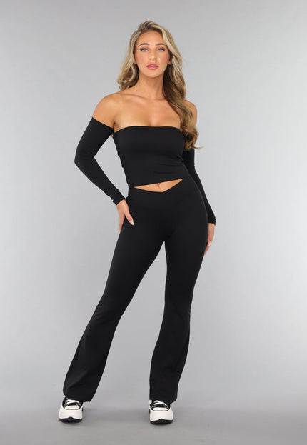 Off Shoulder Top met Lange Mouwen in Zwart