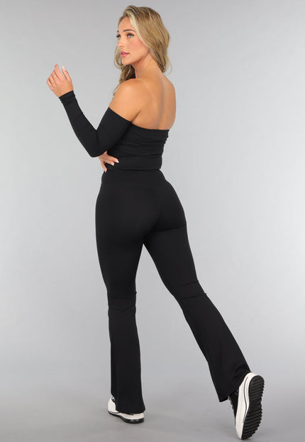 Off Shoulder Top met Lange Mouwen in Zwart