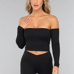 Off Shoulder Top met Lange Mouwen in Zwart