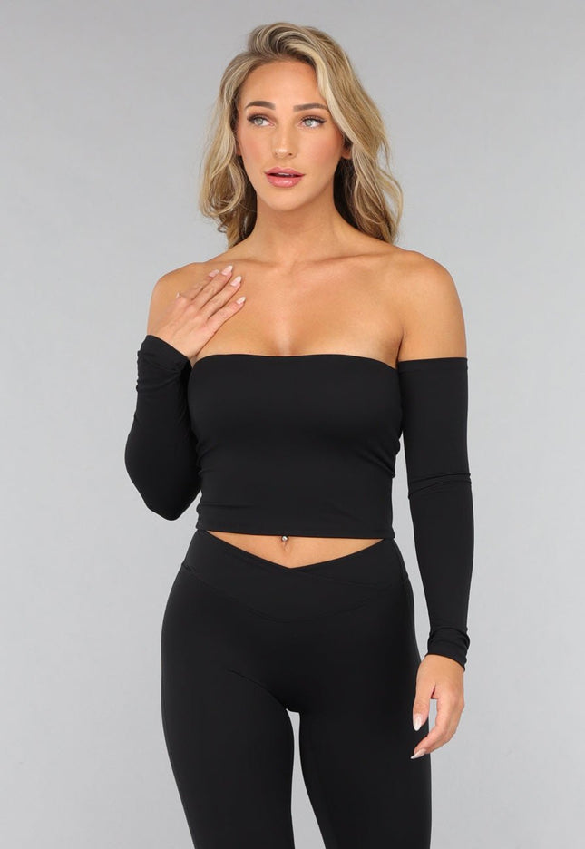 Off Shoulder Top met Lange Mouwen in Zwart