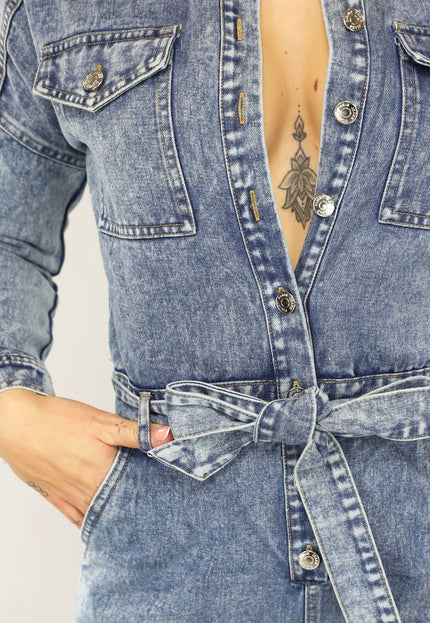 OP=OP.! Acid Washed Denim Jumpsuit met Lange Mouwen