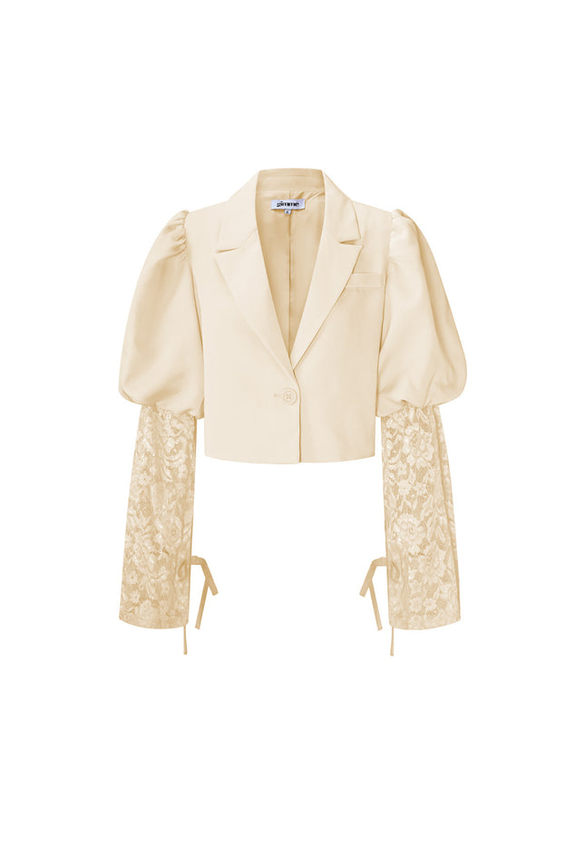 OP=OP.! Beige Cropped Blazer met Kantdetails