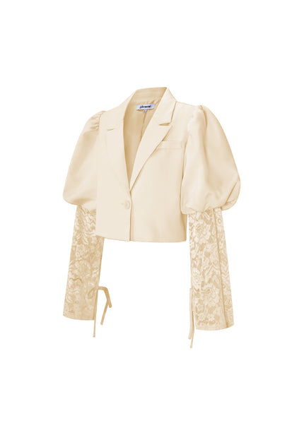 OP=OP.! Beige Cropped Blazer met Kantdetails