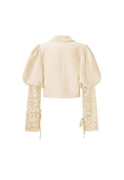 OP=OP.! Beige Cropped Blazer met Kantdetails