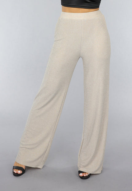 OP=OP.! Beige Elastische Glitter Broek