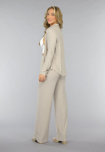 OP=OP.! Beige Elastische Glitter Broek