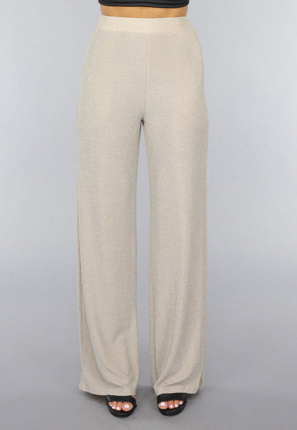OP=OP.! Beige Elastische Glitter Broek