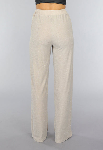 OP=OP.! Beige Elastische Glitter Broek