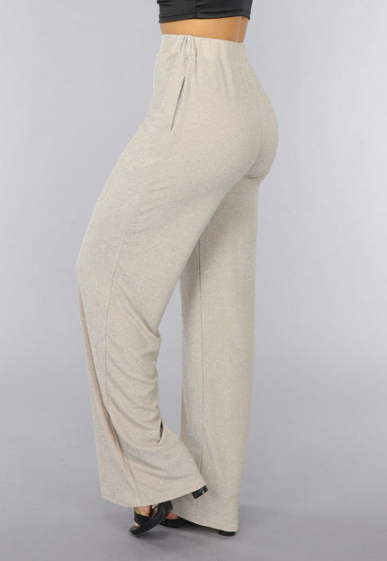 OP=OP.! Beige Elastische Glitter Broek