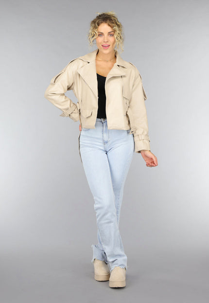 OP=OP.! Beige Lederlook Jack met Riempjes
