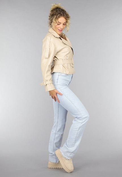 OP=OP.! Beige Lederlook Jack met Riempjes