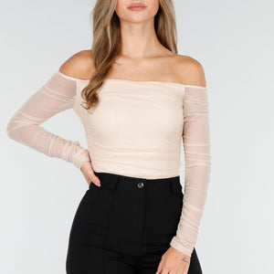 OP=OP.! Beige Off Shoulder Stretch Top