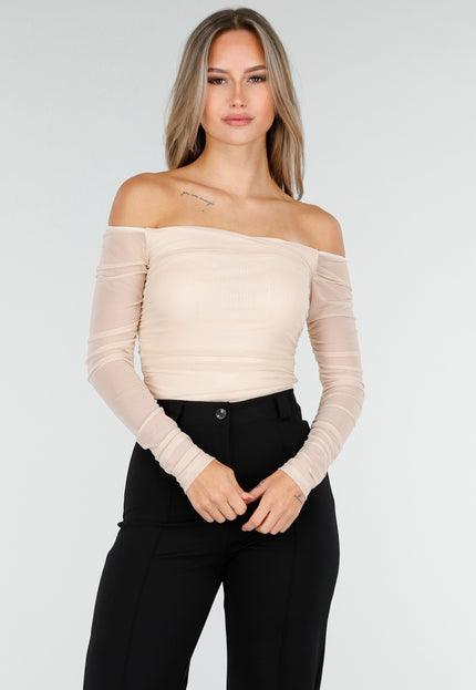 OP=OP.! Beige Off Shoulder Stretch Top