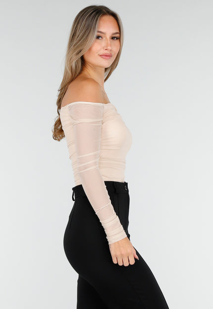 OP=OP.! Beige Off Shoulder Stretch Top