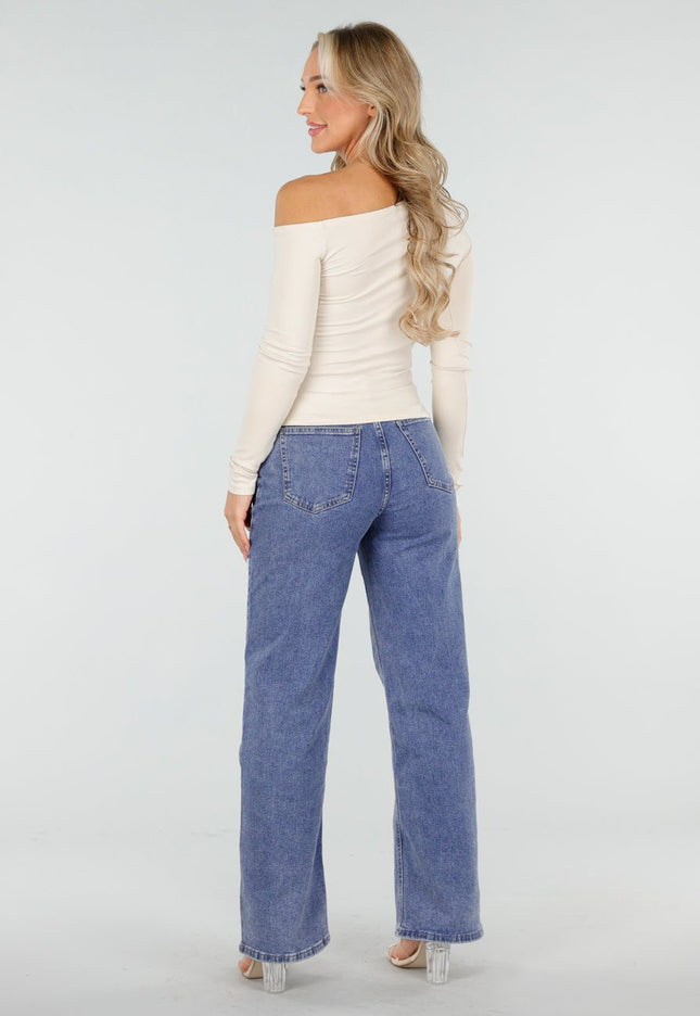 OP=OP.! Beige One Shoulder Top met Stretch