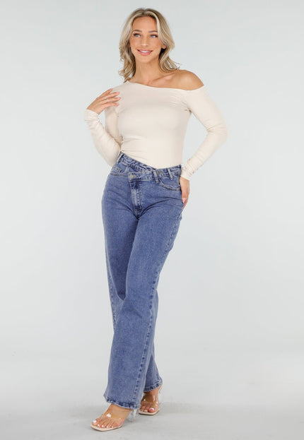 OP=OP.! Beige One Shoulder Top met Stretch