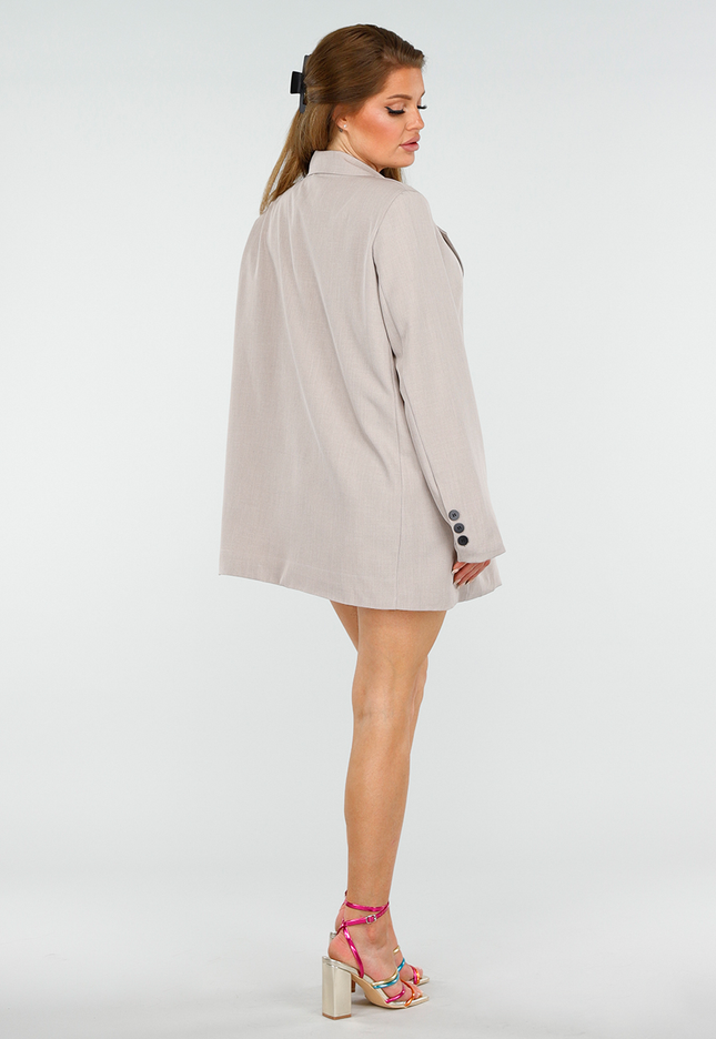 OP=OP.! Beige Oversized Single Breasted Blazer met Schoudervulling