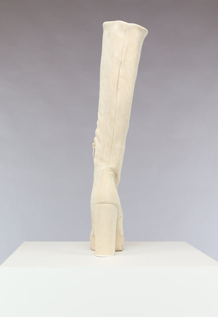 OP=OP.! Beige Plateau Knielaarzen met Gouden Details