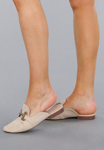OP=OP.! Beige Suède Loafers Met Gouden Horsebit Schakel