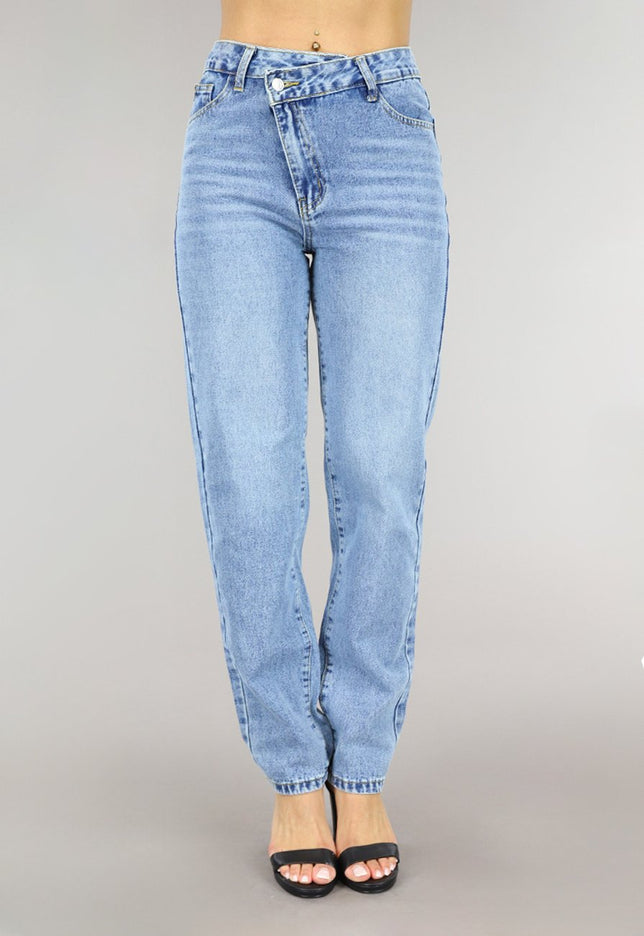 OP=OP.! Blauwe Jeans met Schuine Sluiting