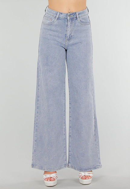 OP=OP.! Blauwe Jeans met Strass en Stretchfit