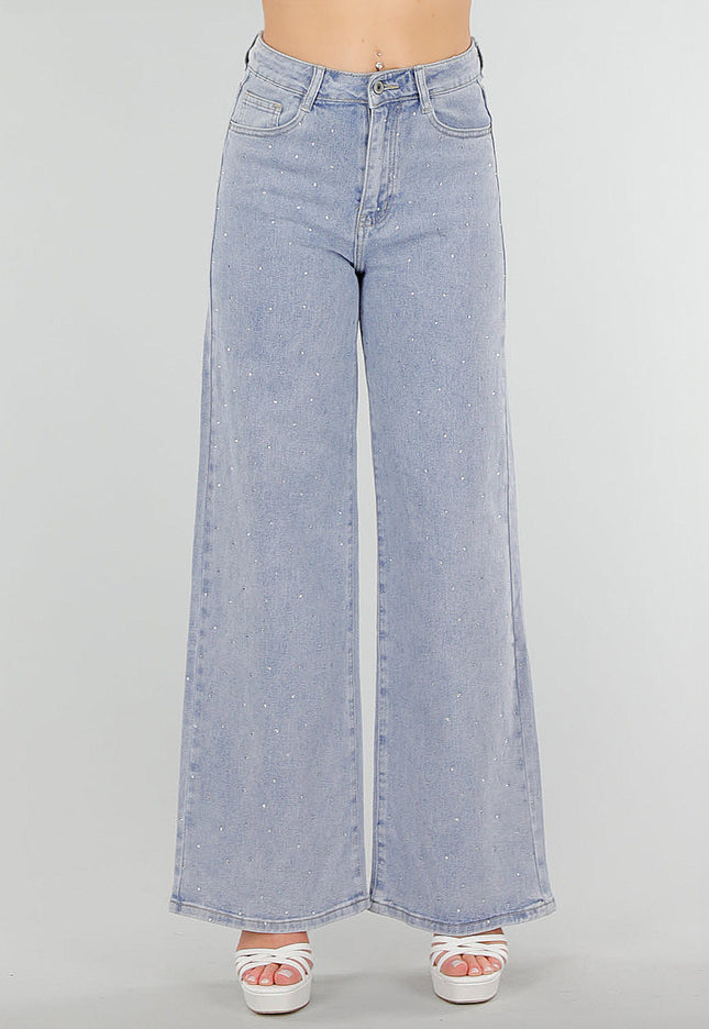 OP=OP.! Blauwe Jeans met Strass en Stretchfit