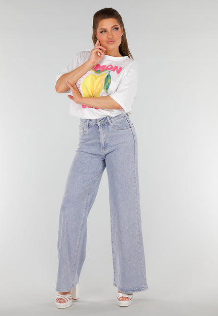 OP=OP.! Blauwe Jeans met Strass en Stretchfit