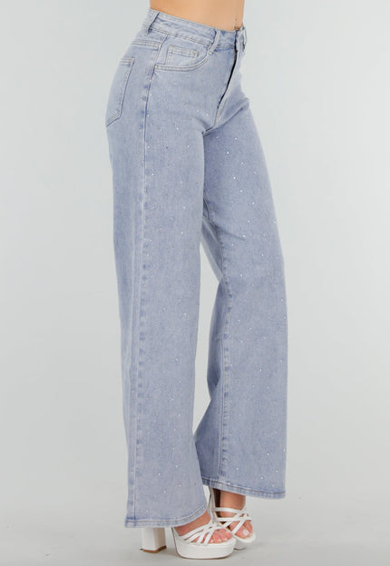 OP=OP.! Blauwe Jeans met Strass en Stretchfit