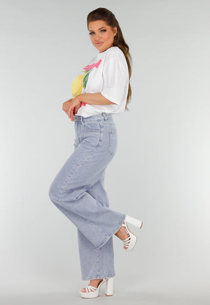 OP=OP.! Blauwe Jeans met Strass en Stretchfit