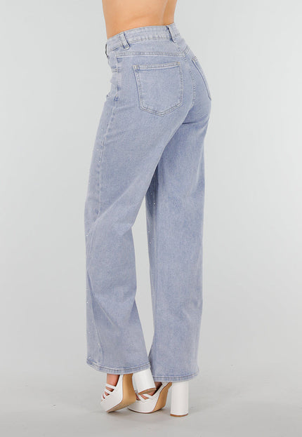 OP=OP.! Blauwe Jeans met Strass en Stretchfit