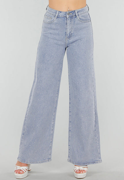 OP=OP.! Blauwe Jeans met Strass en Stretchfit