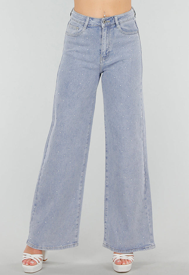 OP=OP.! Blauwe Jeans met Strass en Stretchfit