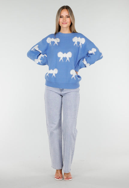 OP=OP.! Blauwe Trui met Witte Strikpatronen