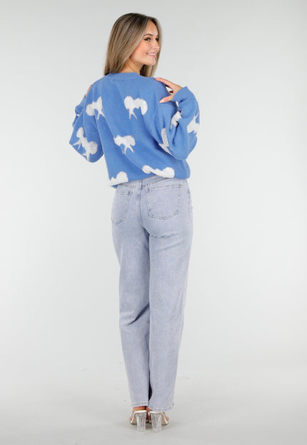 OP=OP.! Blauwe Trui met Witte Strikpatronen