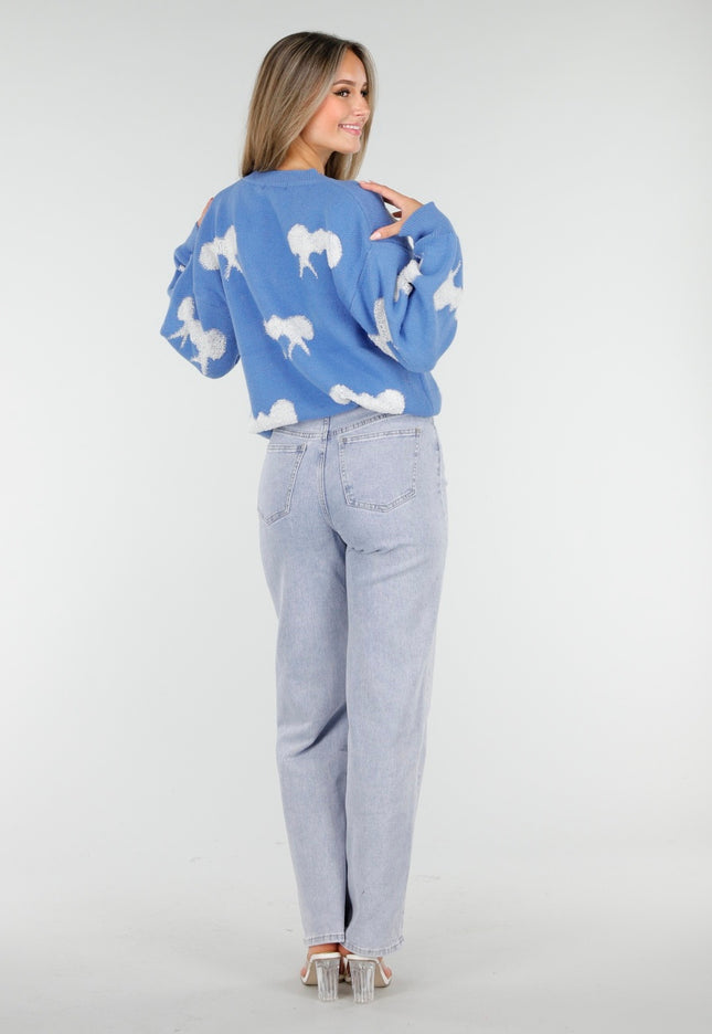 OP=OP.! Blauwe Trui met Witte Strikpatronen