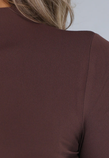 OP=OP.! Bruine Longsleeve Top met Kleine Col