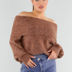 OP=OP.! Bruine Off Shoulder Trui