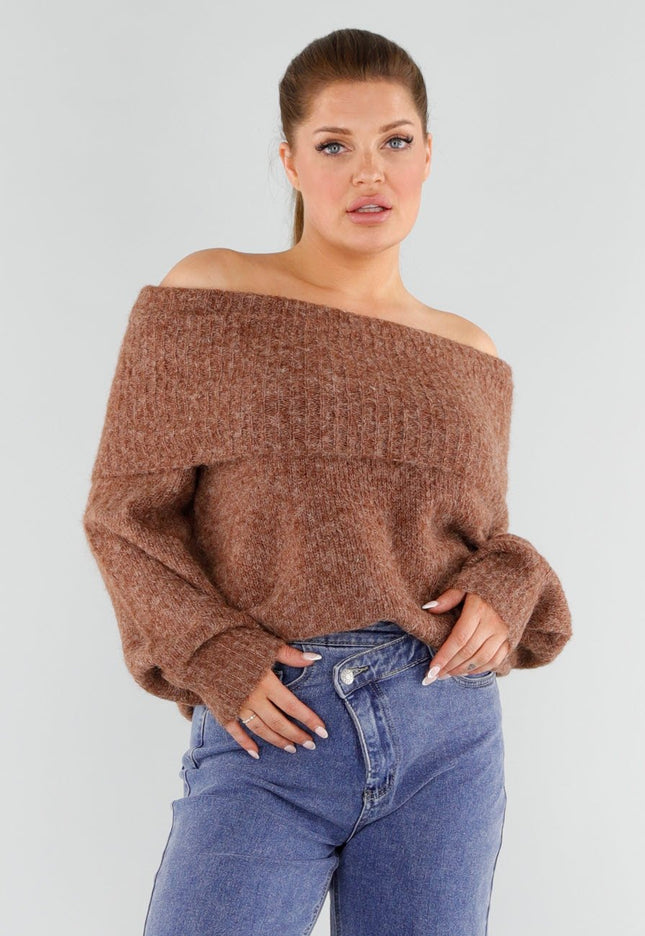 OP=OP.! Bruine Off Shoulder Trui