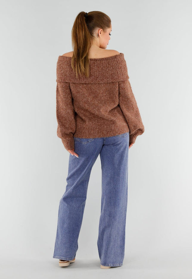 OP=OP.! Bruine Off Shoulder Trui