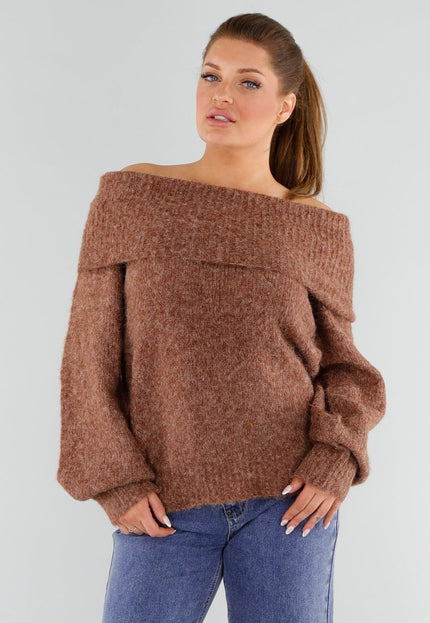 OP=OP.! Bruine Off Shoulder Trui