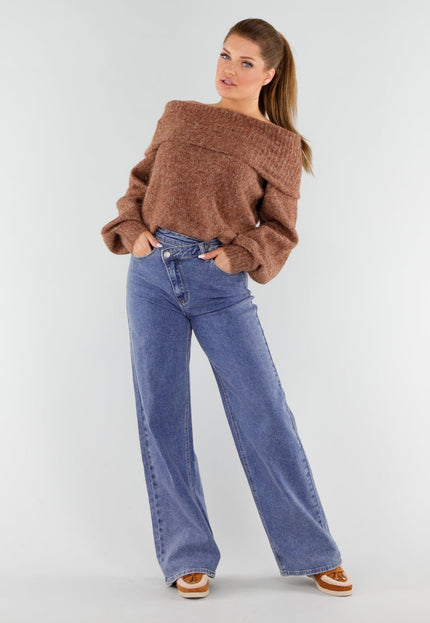 OP=OP.! Bruine Off Shoulder Trui