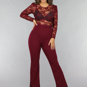 OP=OP.! Burgundy Jumpsuit met Kanten Details