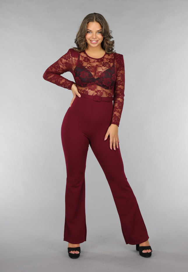 OP=OP.! Burgundy Jumpsuit met Kanten Details