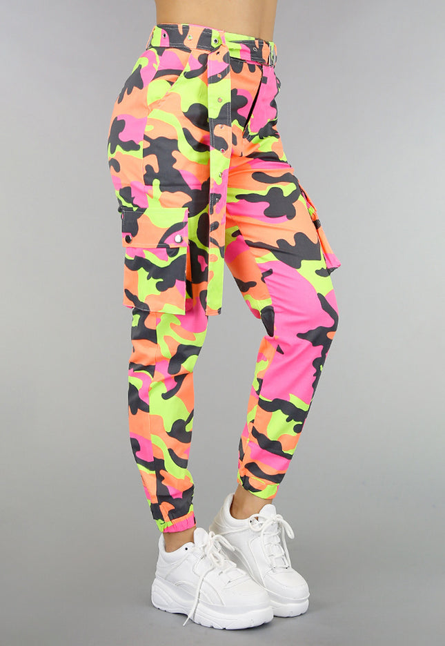 OP=OP.! Cargo Jeans Neon Camouflage Broek met Riem