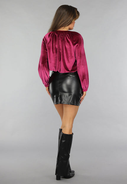 OP=OP.! Cherry Roze Velvet Blouse met Pofmouwen