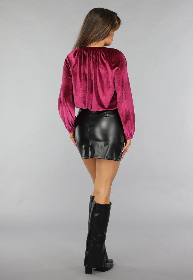 OP=OP.! Cherry Roze Velvet Blouse met Pofmouwen